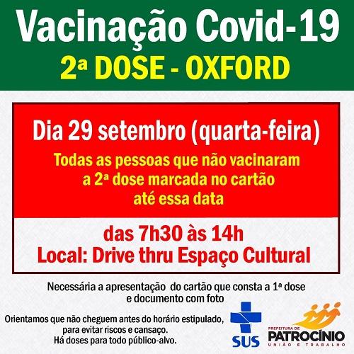 Quarta-feira (29/09) terá aplicação da segunda dose da vacina...