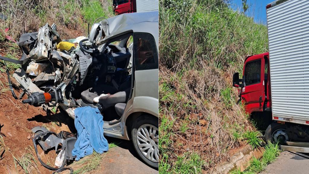 5 pessoas ficam feridas após carro colidir de frente com caminhão na MG-187