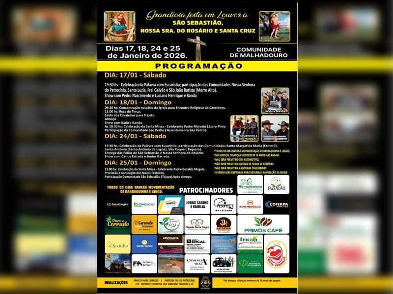 Comunidade de Malhadouro celebra festa em louvor a São Sebastião, Nossa Senhora do Rosário e Santa Cruz