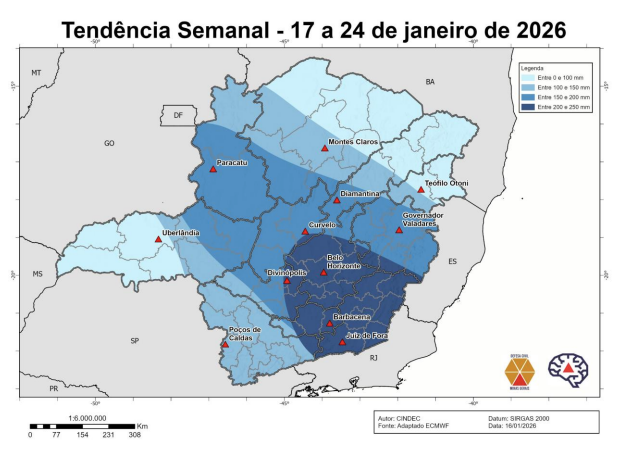 Imagem 1 do post Defesa Civil alerta para semana de chuvas intensas e risco de alagamentos em Minas