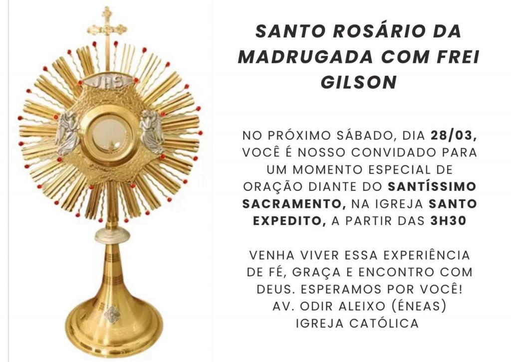 Santo Rosário da Madrugada será realizado neste sábado na Igreja Santo Expedito,...